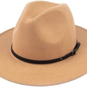 Womens Classic Wide Brim Panama Hat Belt Buckle